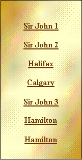 Text Box: Sir John 1

Sir John 2

Halifax

Calgary

Sir John 3Hamilton

Hamilton 